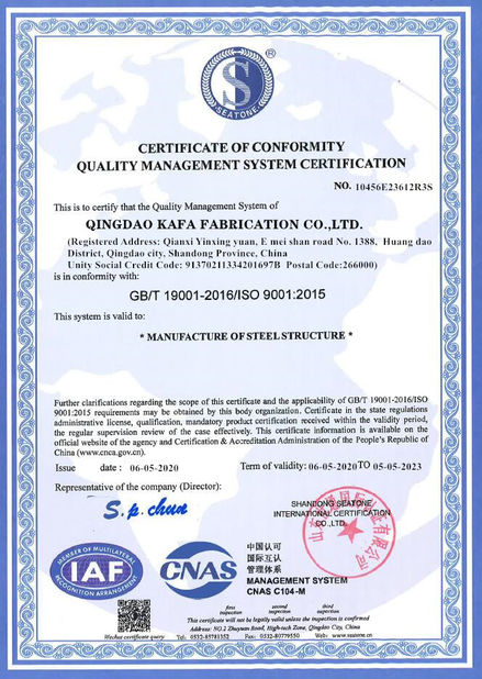 China Qingdao KaFa Fabrication Co., Ltd. Certificaciones